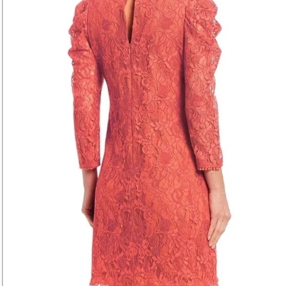 Vince Camuto Bright Coral Red Puff Sleeve MIDI Dress NWT - Picture 5 of 13